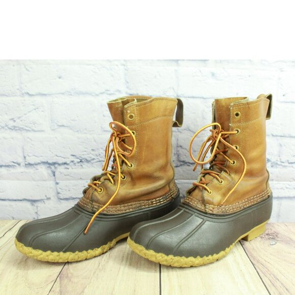 Vintage LL Bean Brown Leather Lace Up Unlined Hunting Duck Boots Size 7 M - Picture 2 of 10
